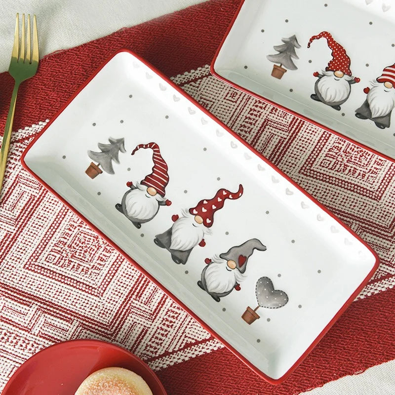 Pratos de jantar de cerâmica de natal retangular placa de alívio de cerâmica bandeja de sobremesa de chá da tarde bife pratos ocidentais utensílios de mesa presentes