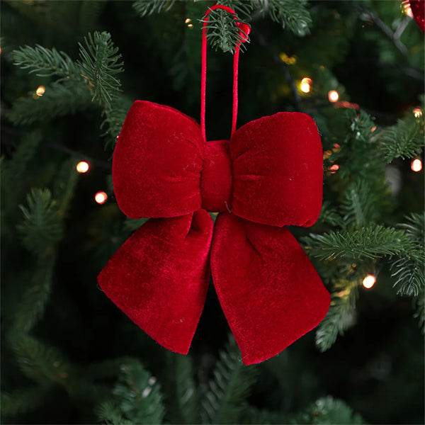 Decoração de arco de natal veludo vermelho arco nó enfeites pendurados diy árvores de natal pingente para decorações de festa em casa de férias