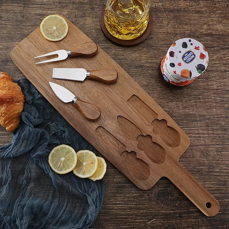 Conjunto Tábua de Queijo e Espátulas em Madeira Acácia - 4pcs