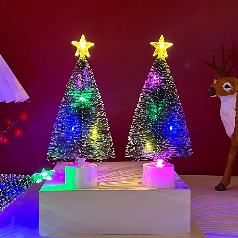 17cm led mini árvore de natal com luzes da corda multicoloridas natal ornamento de mesa presentes ano novo 2025 decoração de festa de natal