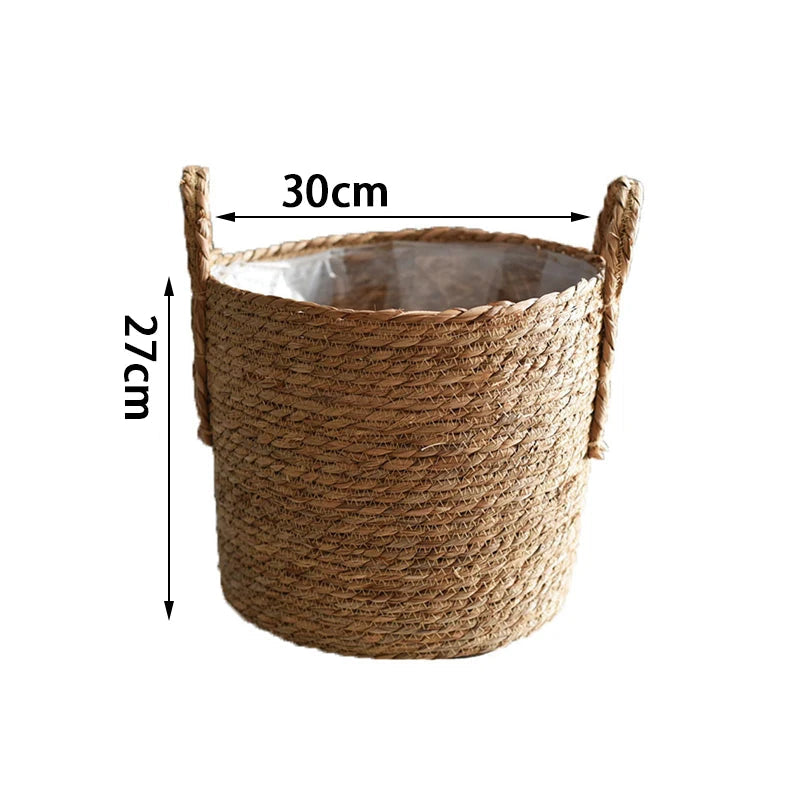 Cesta de armazenamento de ervas marinhas tecida à mão cestas de flores vaso de plantas organizador suculento para casa sala de estar decorar paisagem artesanal