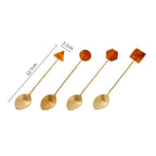 Conjunto de garfo de colher pequena de aço inoxidável, acrílico banhado a ouro, colheres geométricas, INS, café, agitação para chá, doméstico, 4pcs