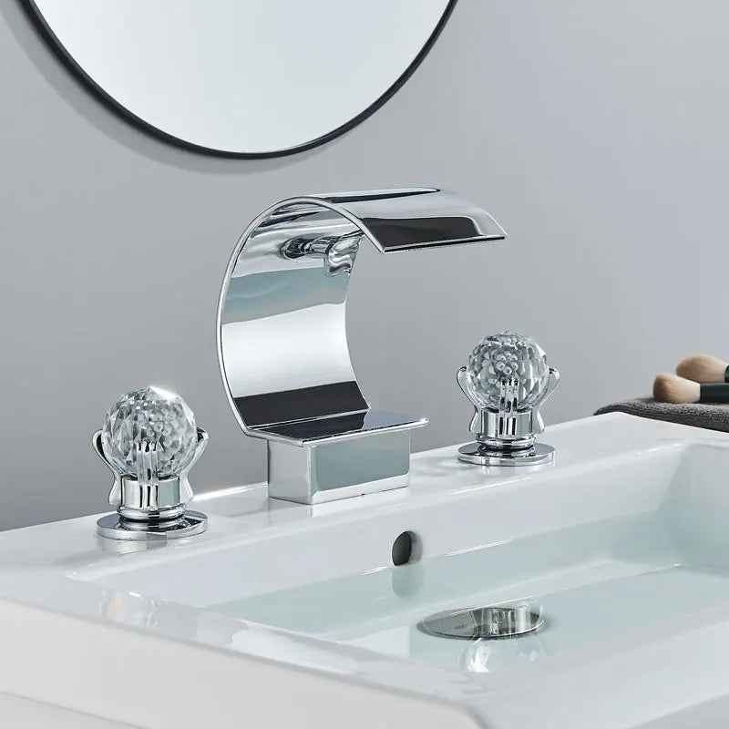 Torneira De Bacia De Banheiro De Cristal Misturador De Água Quente E Fria Torneira De Guindaste, Tapware Generalizada, 3 Buracos, Tipo C