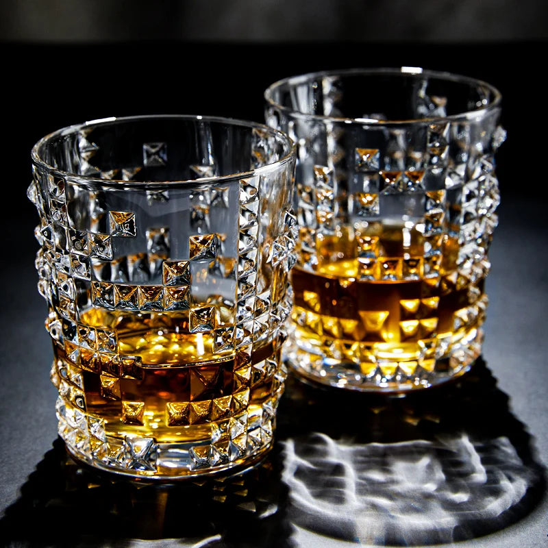 2 pçs conjunto 10.8oz 315ml arte design copo de vidro cristal drinkware cocktail uísque óculos transparente bacardi copo nordic licor caneca