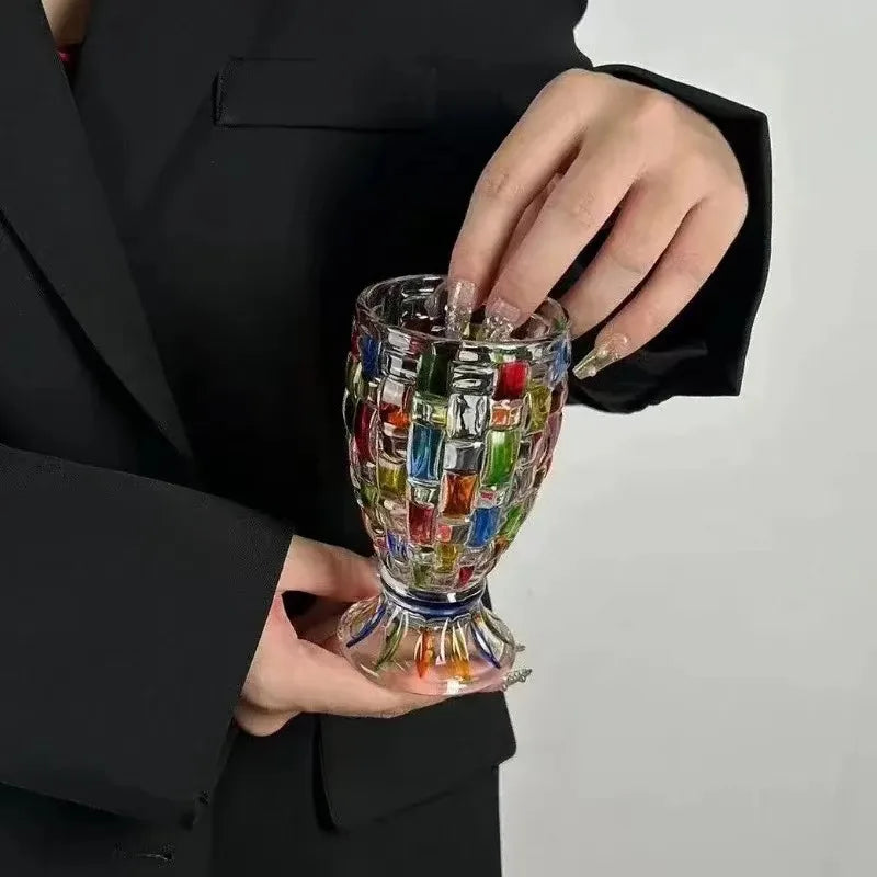 Copo de Vidro Formato Quadrados Colorido