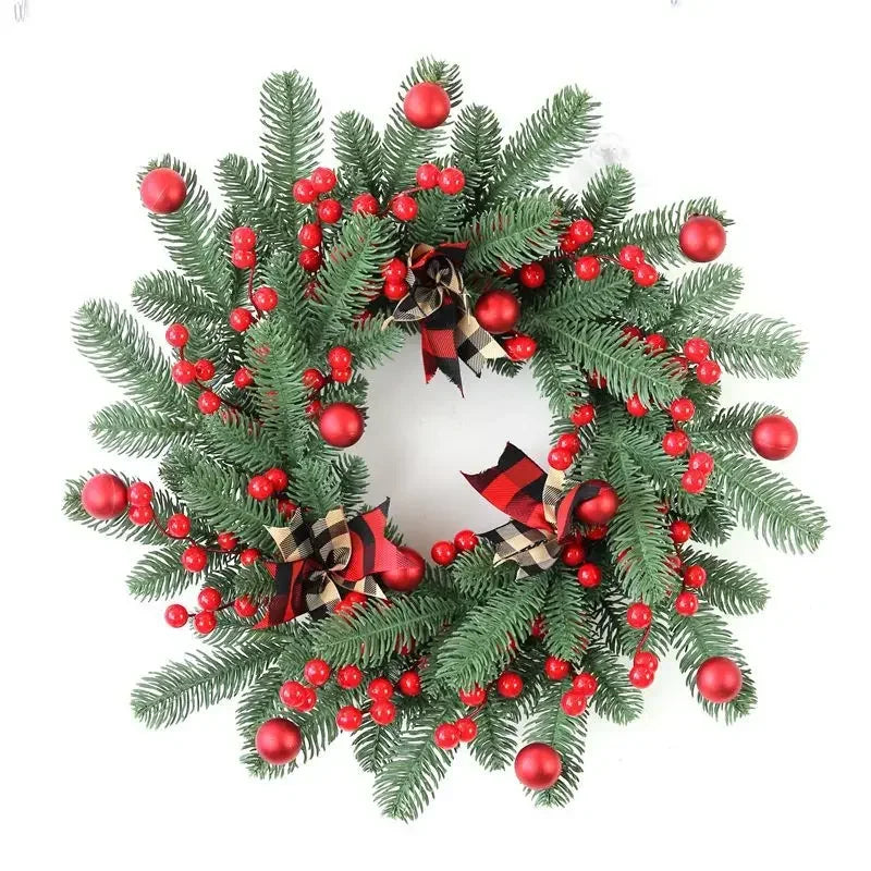 2025 novo natal bagas vermelhas ramo de pinho grinalda bagas artificiais nevado pinho porta da frente grinaldas parede guirlanda para o natal ou
