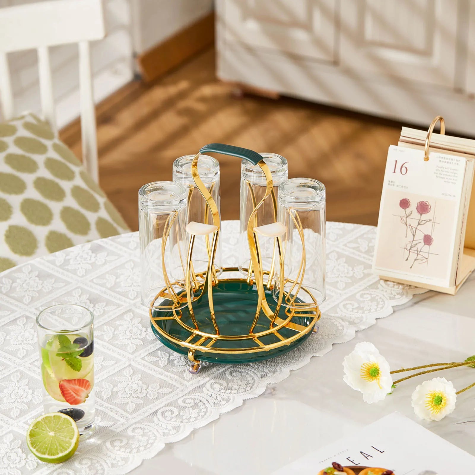 Metal Glass Cup Storage Rack, Em forma redonda, Resistente ao esmagamento, Dreno, Criativo, Casa, Cozinha, Decoração Bar