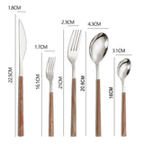 Faqueiro Luxo em Aço Inoxidável Dourado e Prata com Cabo de Madeira 5 ou 10Pcs