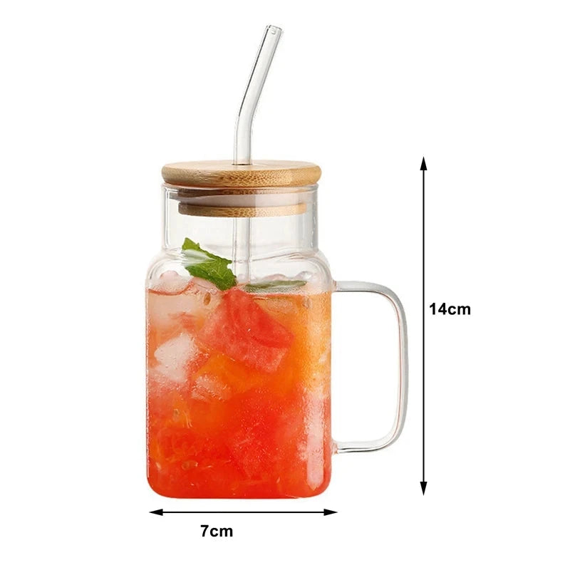 Copo com Alça Vidro + Canudo e Tampa Madeira