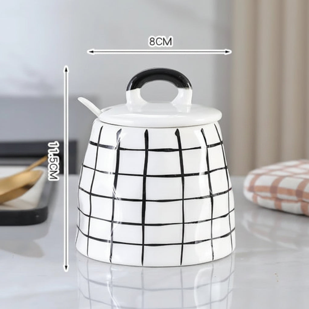 Kit Porta Temperos em Cerâmica Europeia Listrado Preto e Branco