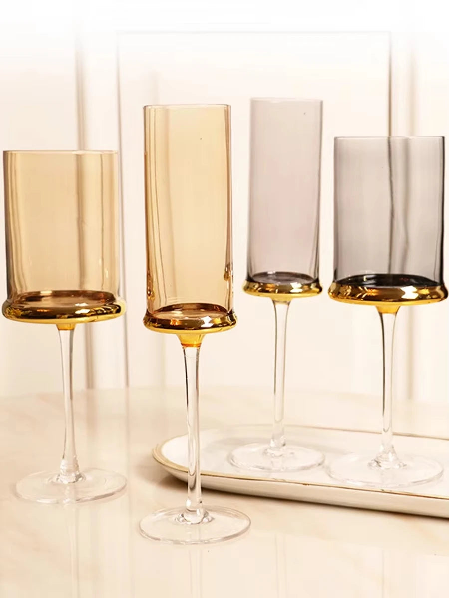 Copos e Taças de Cristal Detalhes Dourado - Individual