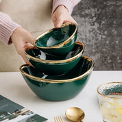 Tigela de Cerâmica Nórdica Luxuosa com Acabamento Dourado Elegante