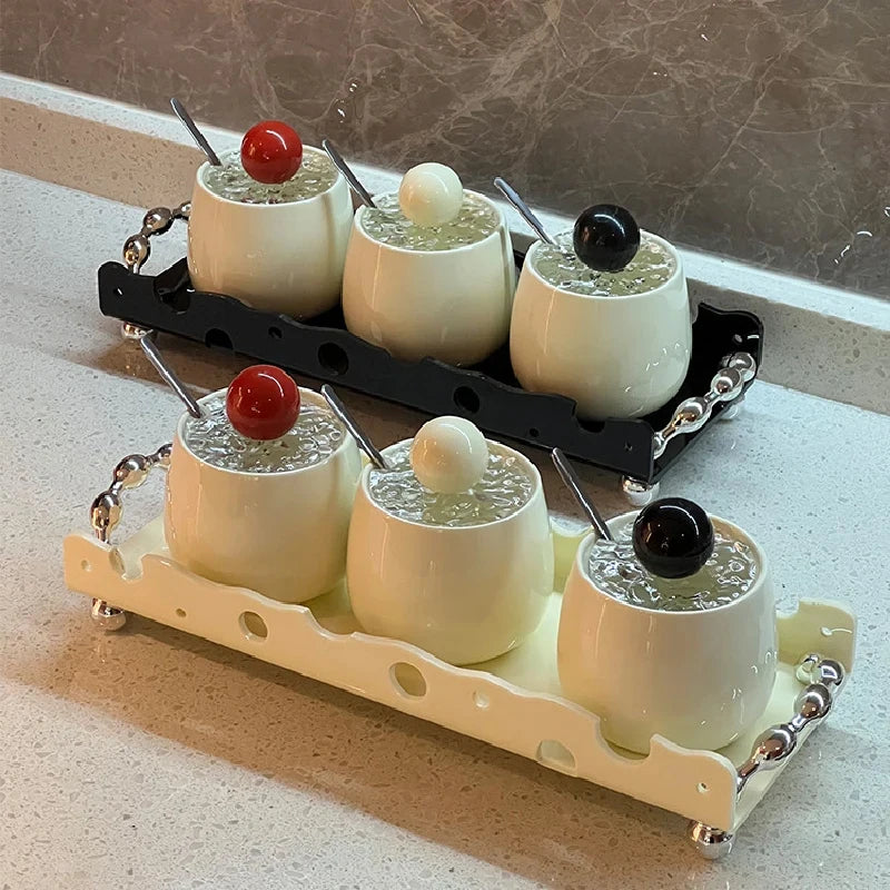 Conjunto Elegante de Frascos de Tempero em Cerâmica