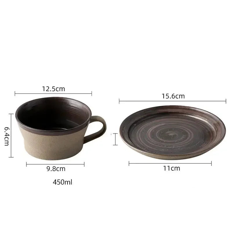 Kit de Xícara Retrô em Cerâmica com Pires
