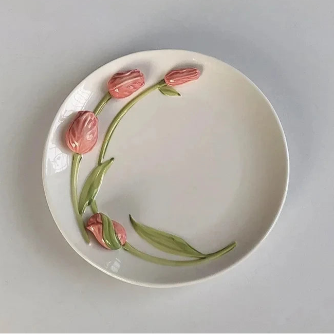 Conjunto de Canecas e Pratos de Cerâmica Tulipa Vintage
