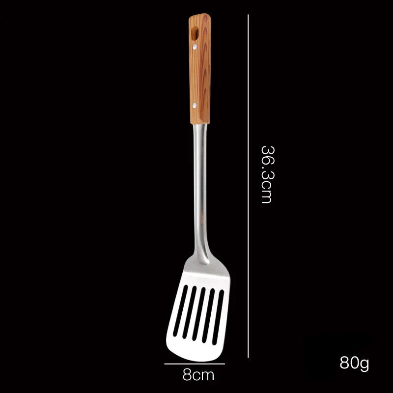Conjunto de Utensílios de Cozinha Prata em Aço Inox com Cabo de Madeira