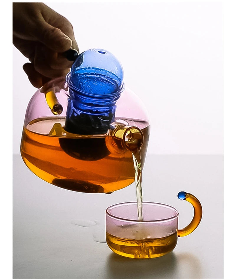 Linha Criativa Bules e Xícaras Multicor de Vidro Com Infusor de Chá
