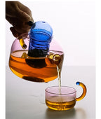 Linha Criativa Bules e Xícaras Multicor de Vidro Com Infusor de Chá