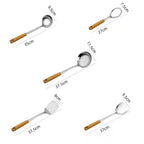 Conjunto de Utensílios de Cozinha Prata em Aço Inox com Cabo de Madeira