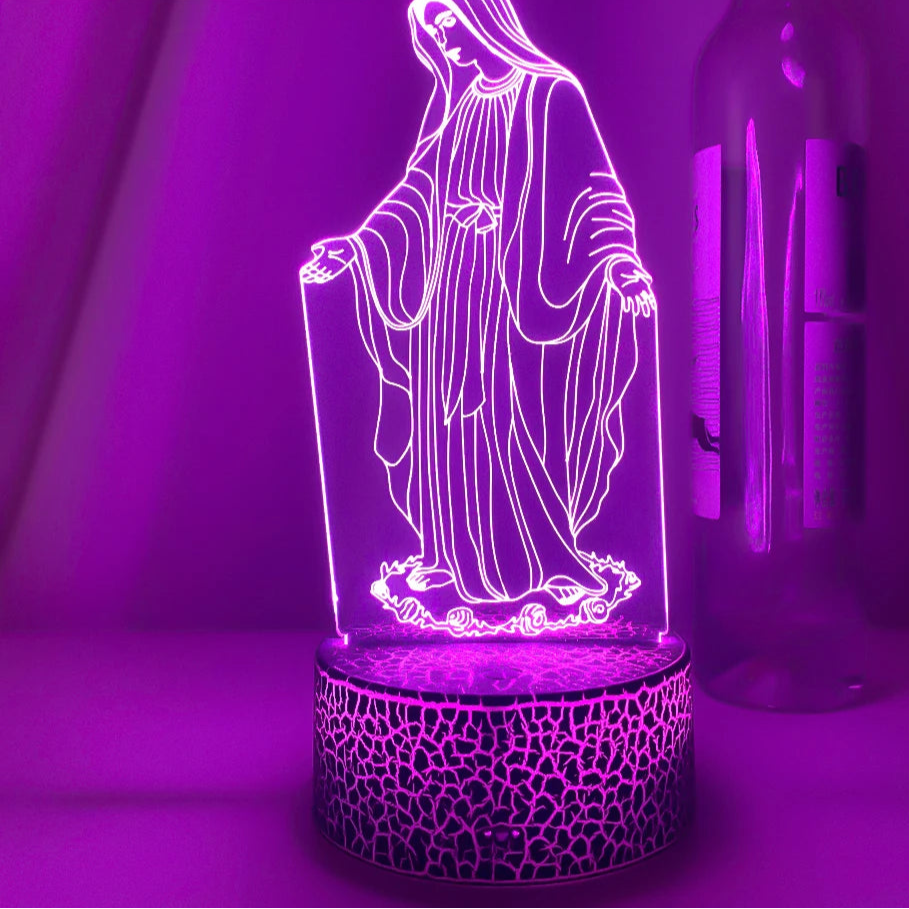 Imagem Religiosa 3D LED: Virgem Maria com Controle Remoto de Cores