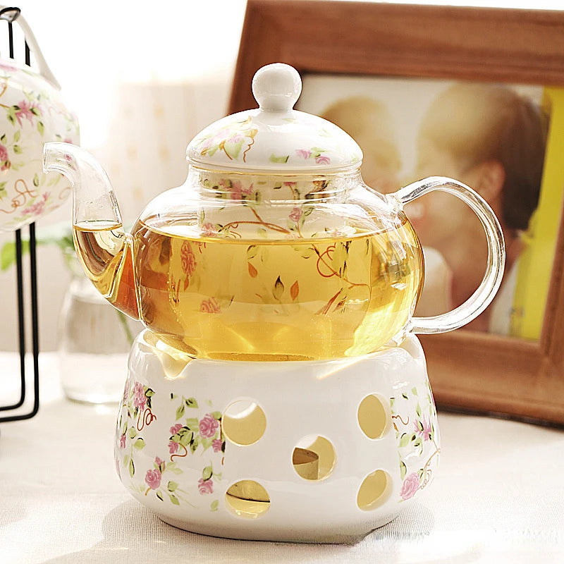 Conjunto De Bule De Flor Pyrex, Base De Aquecimento De Velas, Chaleira De Chá