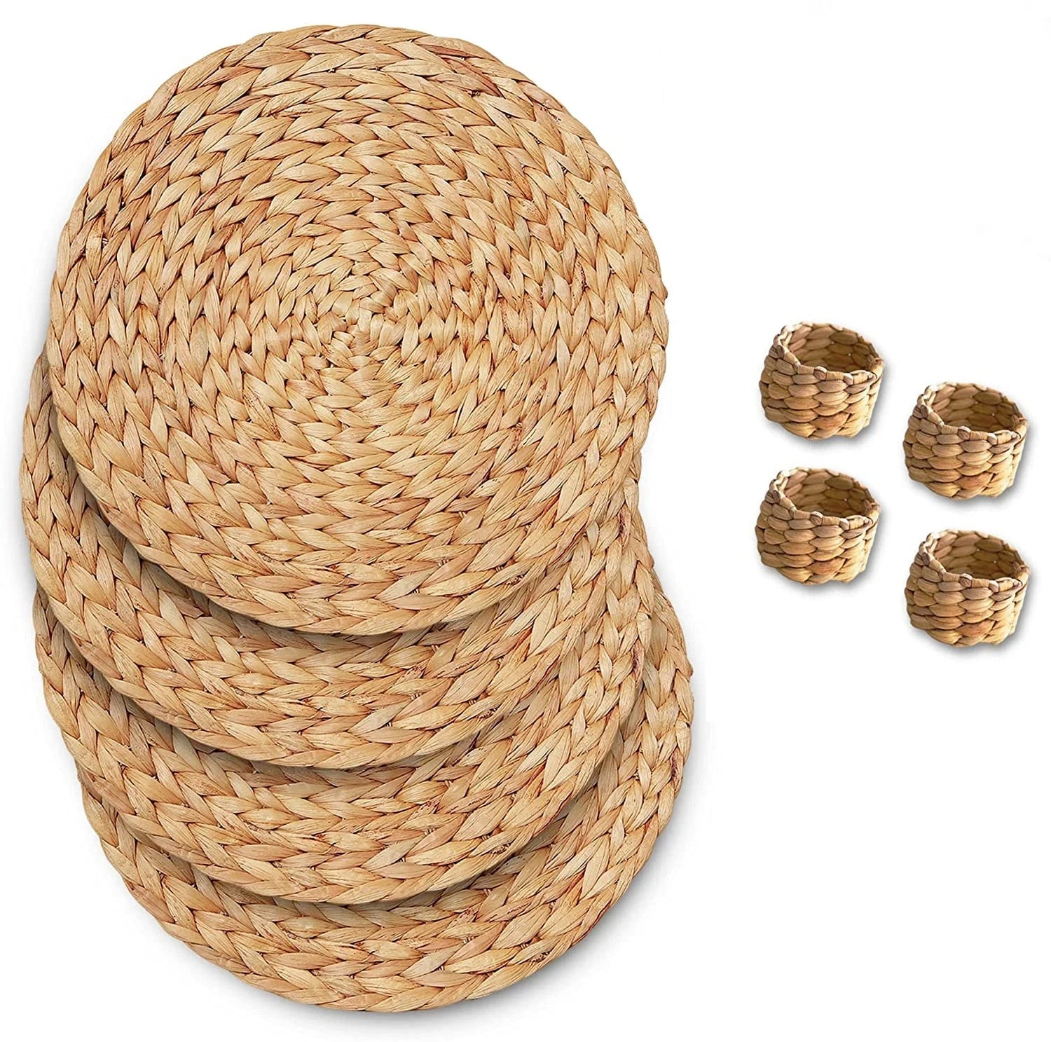 Jogo Americano 4 Descansos de Prato + 4 Anéis de Guardanapo Artesanais