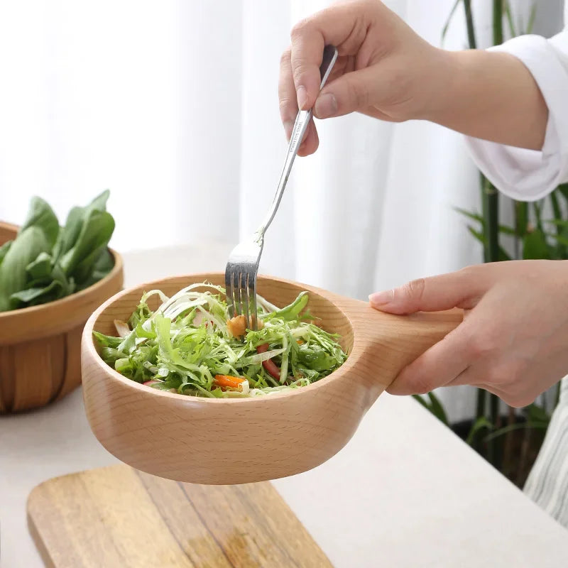 Tigela de Madeira com Cabo para Salada