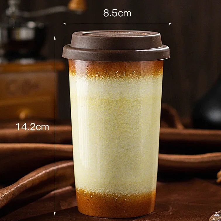 Caneca de Café em Cerâmica Premium com Tampa de Silicone 290ml e 350ml