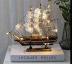 Veleiro em Madeira Adorno com Luz