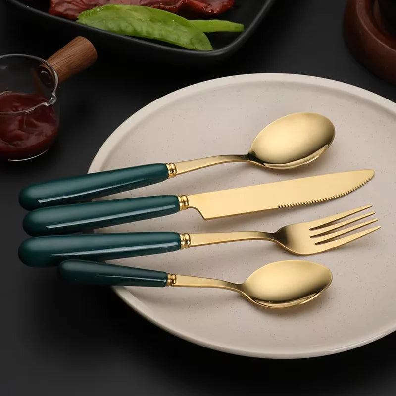 Talheres de Luxo Inox Cabo Cerâmica Verde - 4Pçs