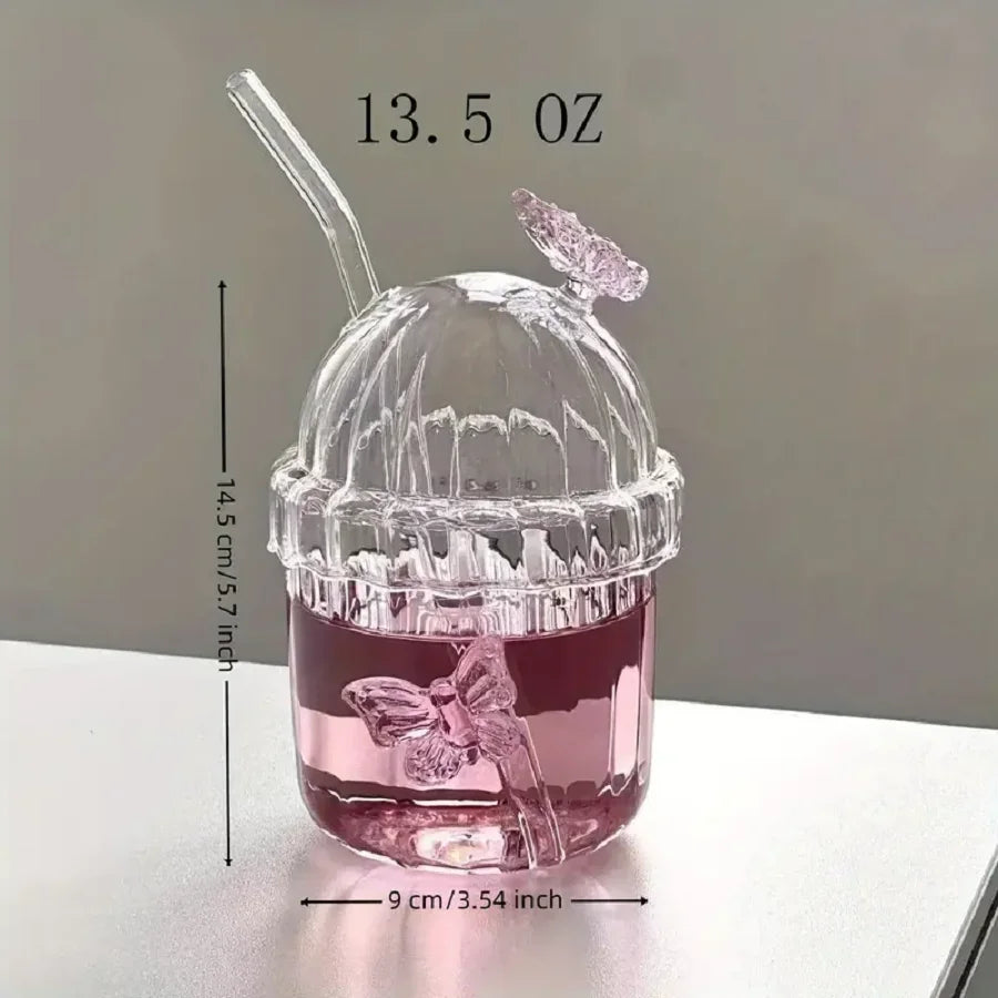 Copo de Vidro com Design de Borboleta 400ml