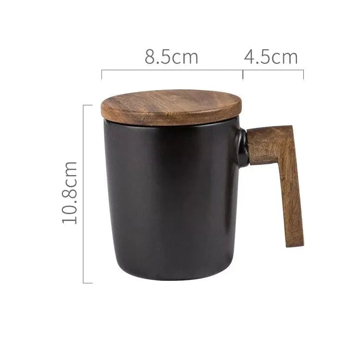 Caneca de Café em Cerâmica com Alça de Madeira - 350ml