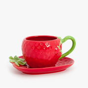 Conjunto Xícara e Pires de Porcelana Morango - 300ml