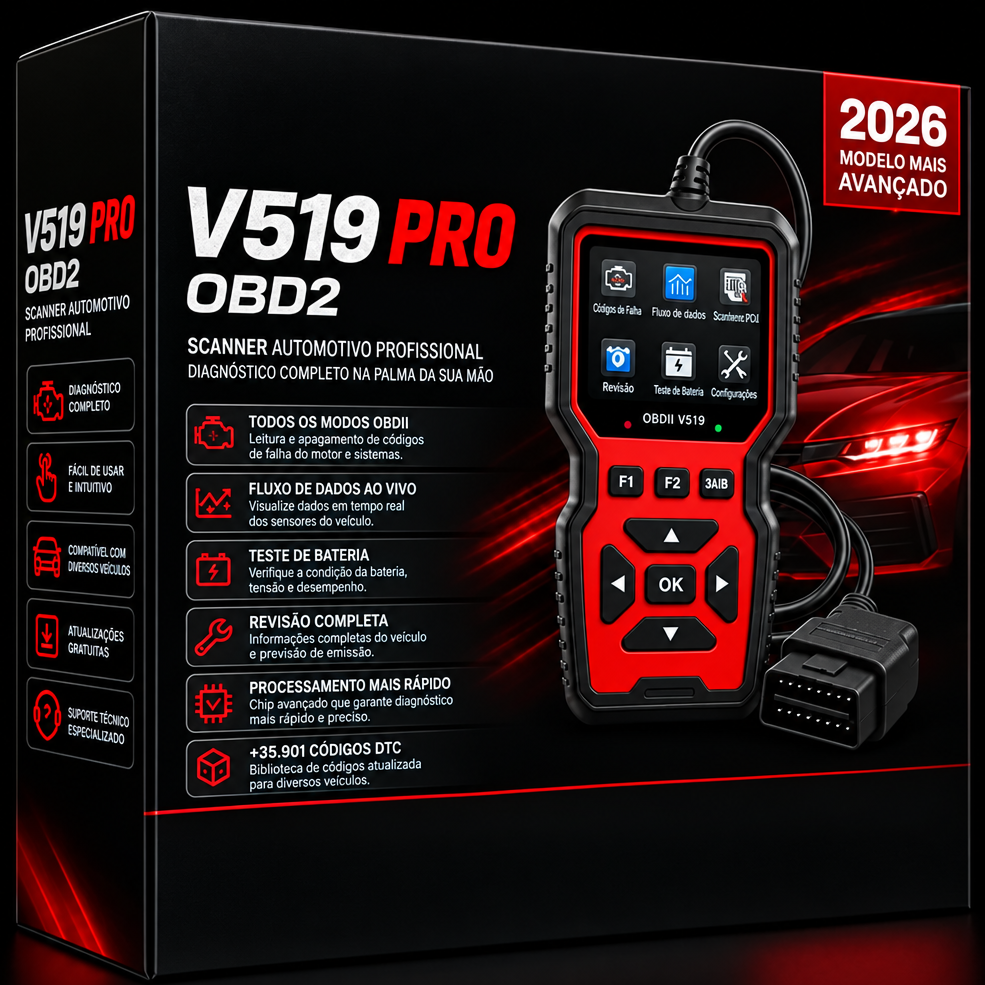 Scanner Automotivo OBD2 V519 Pro para Diagnóstico Profissional e Apagar Luz da Injeção
