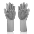 Luvas de Silicone para Limpeza e Lavagem de Louças com Esponja Esfregadora