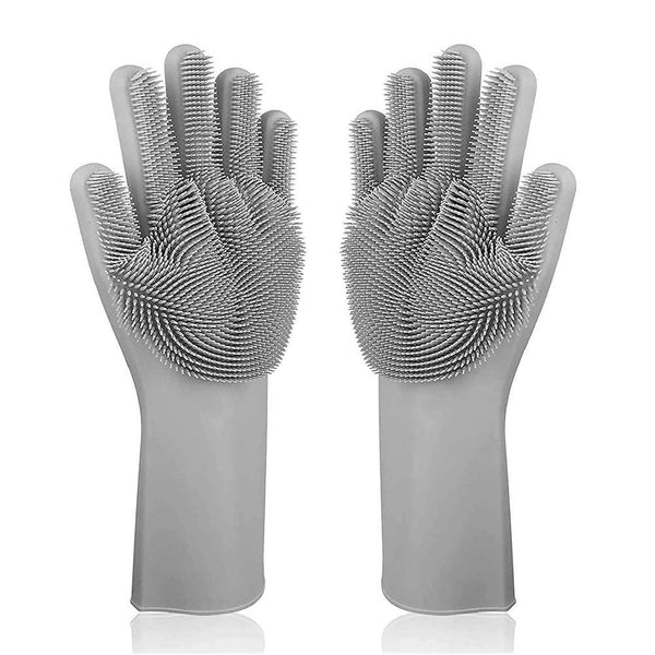 Luvas de Silicone para Limpeza e Lavagem de Louças com Esponja Esfregadora